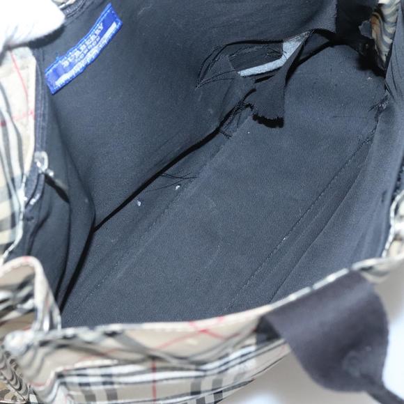 BURBERRY Nova Check Blue Label Hand Bag Nylon Beige Silver Auth 122940 - Picture 9 of 16